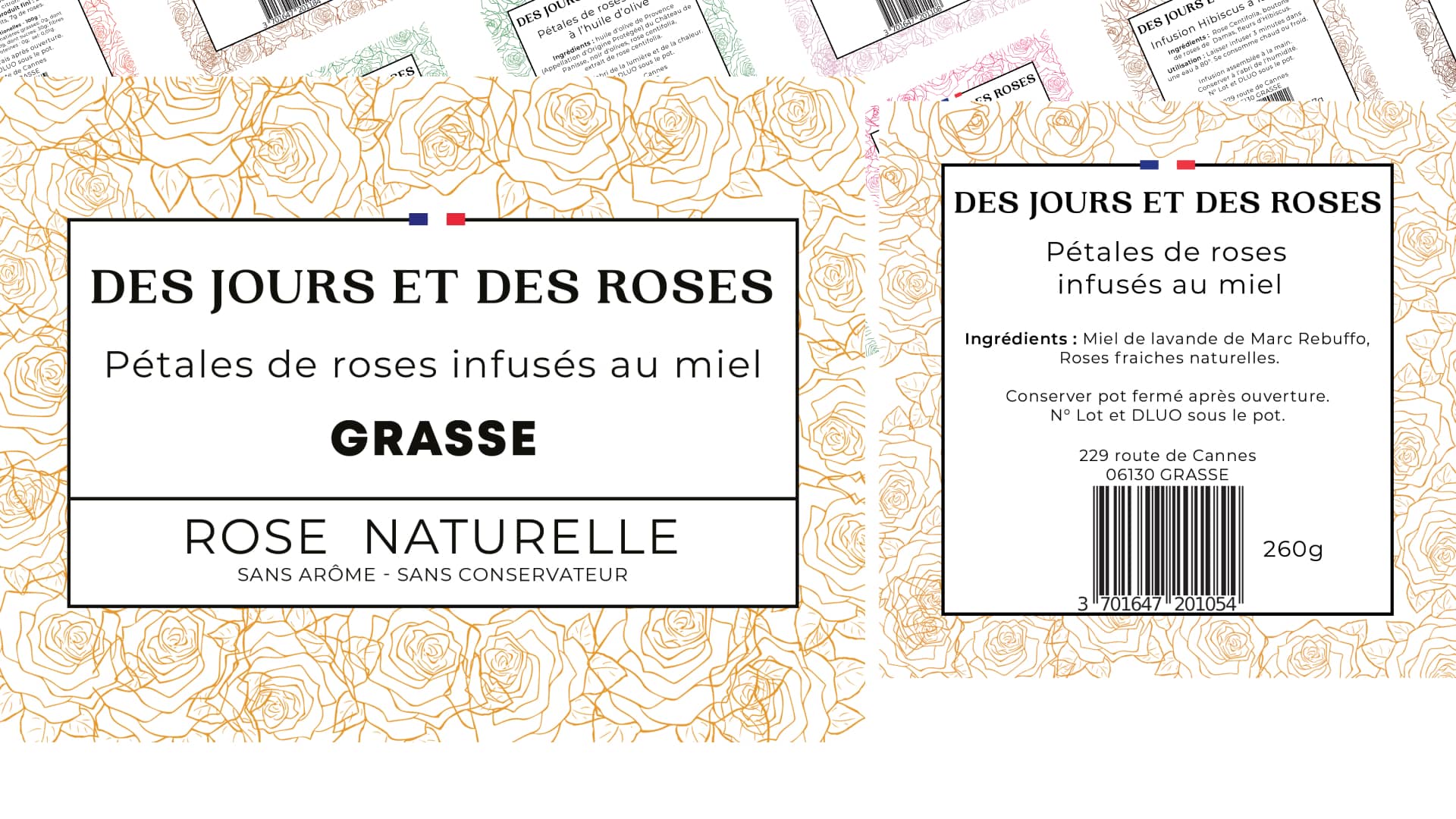 Slide 3 de présentation des contre-étiquettes Des Jours et des Roses BY Comptoir de la Rose designées par Pierre Fayard