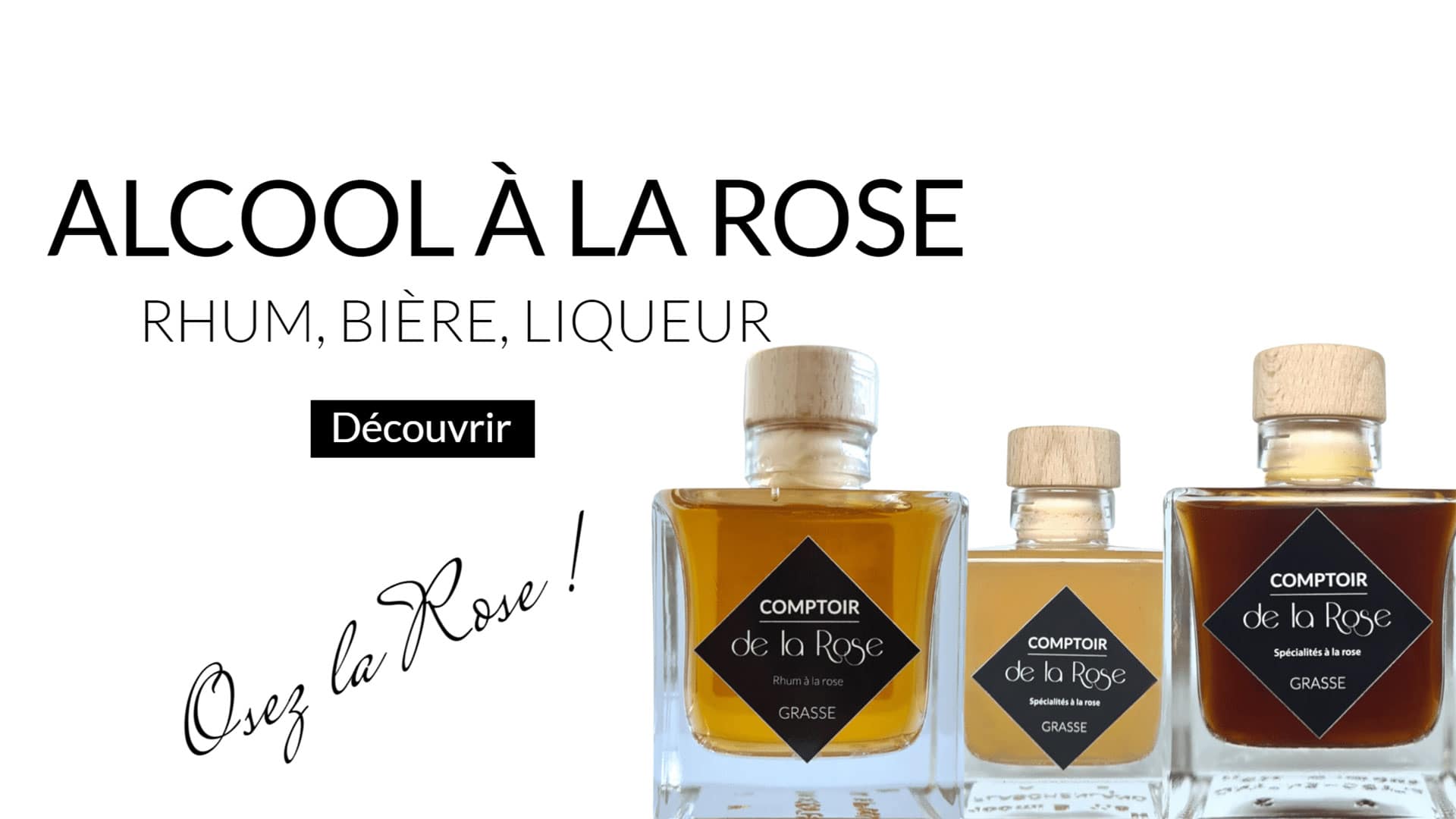 Slider Alcool à la rose pour Création - rédaction de visuels et fiches produits pour le Comptoir de la Rose - Pierre Fayard