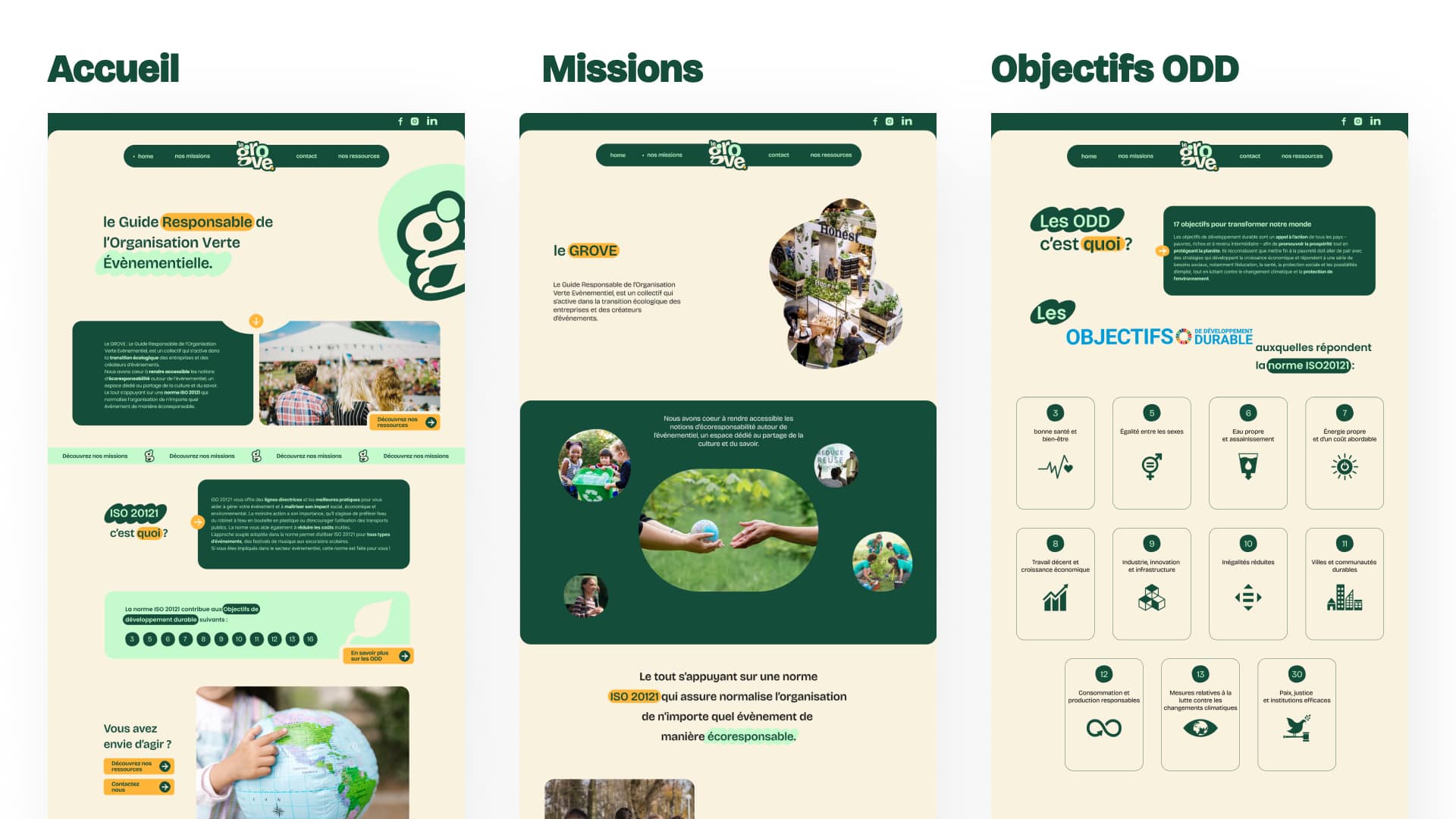 3 premières pages du projet Le Grove au hackathon Reboot 2023 par Pierre Fayard