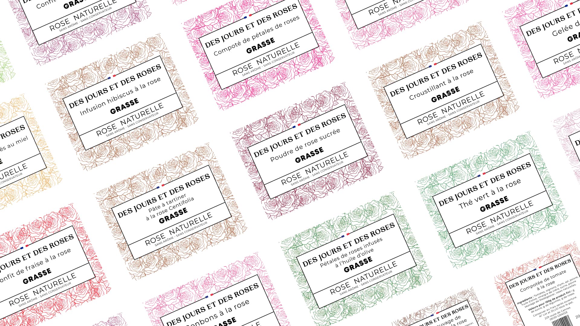 Slide 2 de présentation des étiquettes Des Jours et des Roses BY Comptoir de la Rose designées par Pierre Fayard
