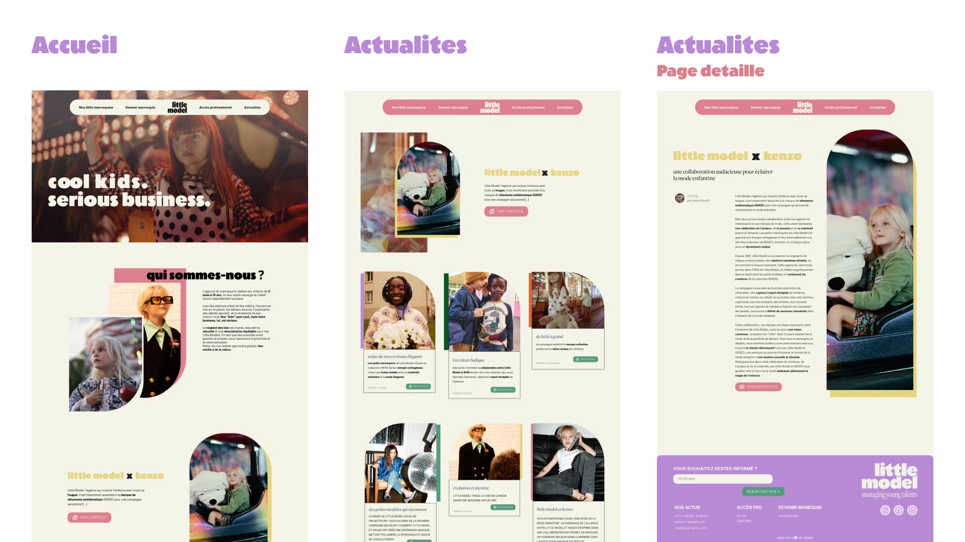 Toutes les pages 1 des maquettes desktop de Little Model par Pierre Fayard