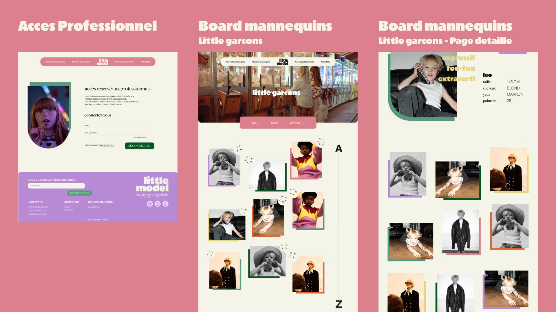 Toutes les pages 2 des maquettes desktop de Little Model par Pierre Fayard
