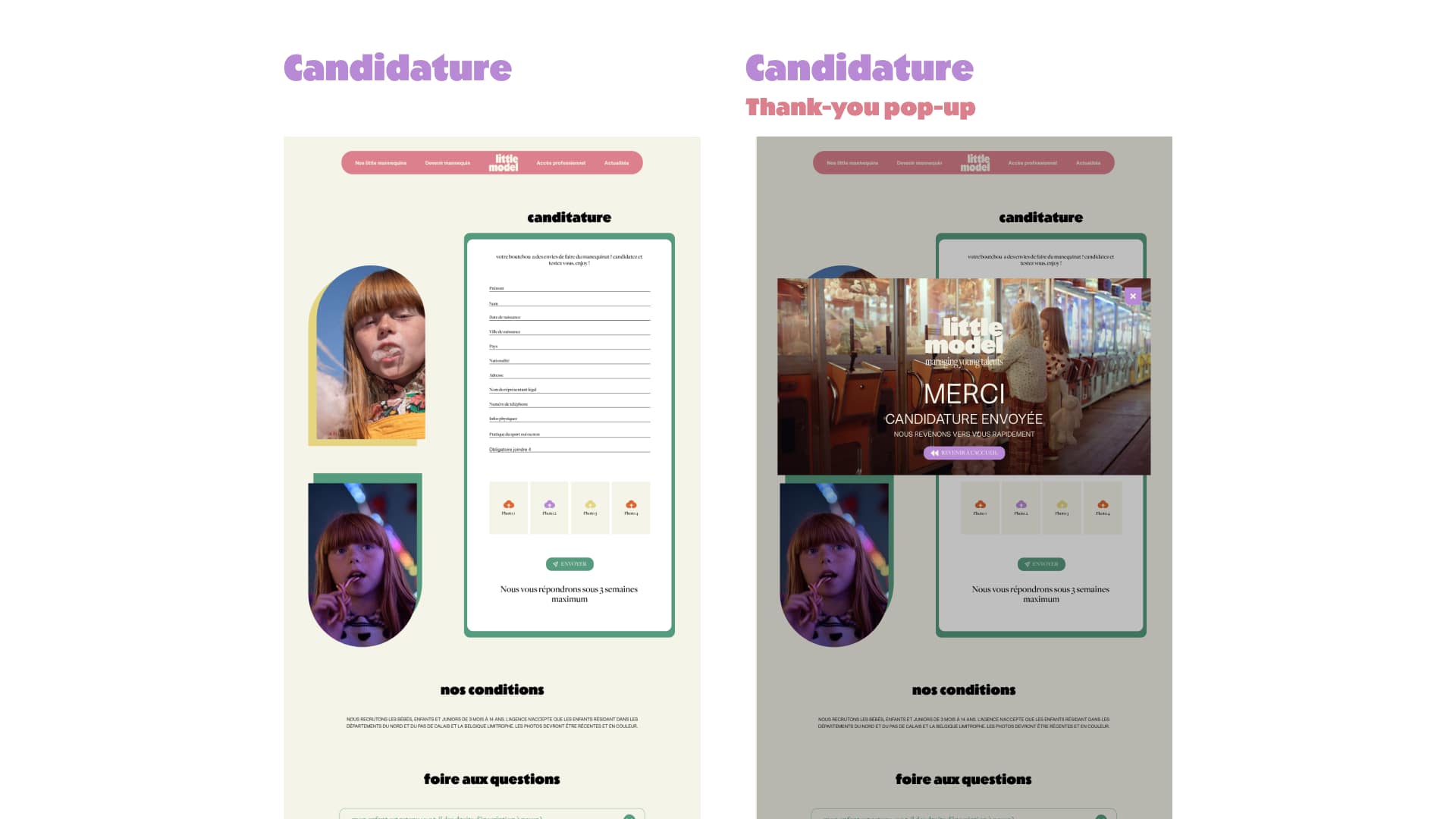 Toutes les pages 3 des maquettes desktop de Little Model par Pierre Fayard